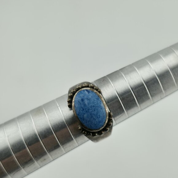 Sterling Silver Ring Oval Turquoise Size 8.76 Vintage - Picture 1 of 10
